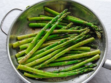 Cooked Organic Asparagus in a Frying Pan