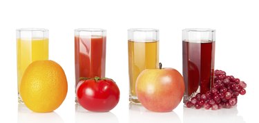 Various juice, fruit and the vegetables