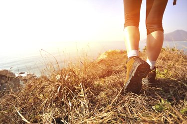 hiking feet seaside mountain peak