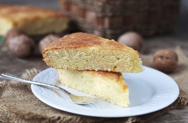 Piece of traditional Greek yoghurt cake Yaourtopita