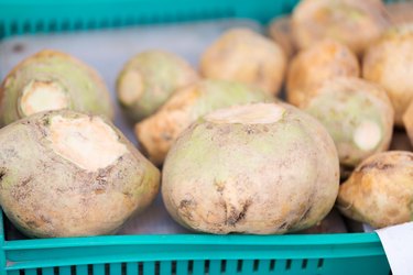 close up of swede or turnip at street market