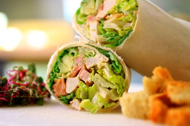 Healthy wrap with salad and croutons