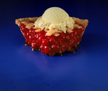 Cherry pie slice with ice cream
