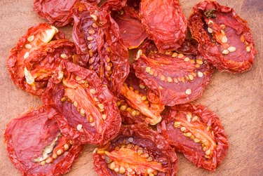 Sun Dried Tomatoes on Wooden Table