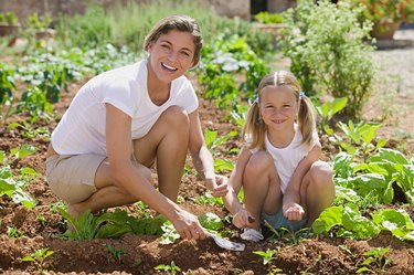 Mother and daughter gardening