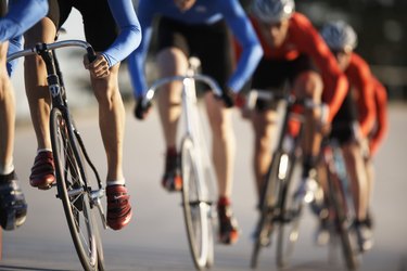 Cyclists in action, low section (focus on foreground)