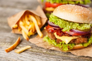 Delicious hamburger and fries