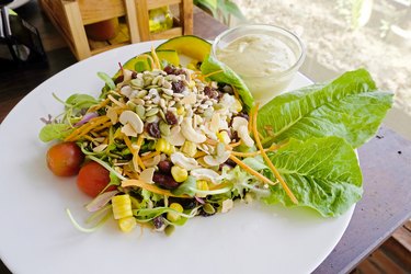 cereals and vegetables salad in the dish