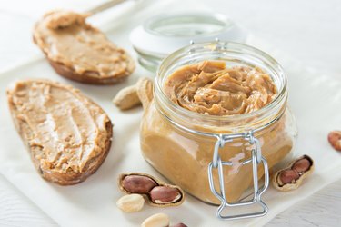 Peanut butter on wooden ground