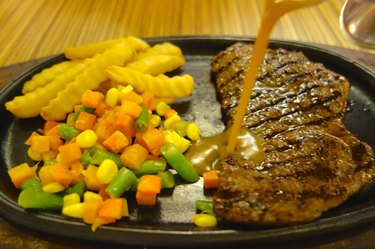 Sirloin Beef Steak with French fries and vegetable