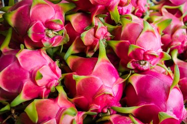 Many dragonfruit in fruit market