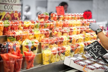 Fruit salad in plastic cups