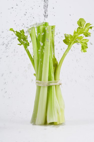 Water pouring on celery