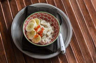 Oatmeal with banana  and dried apricots. Healthy Breakfast