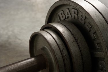 Barbell, close-up of weights, elevated view