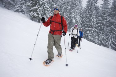 Small group of people snowshoeing