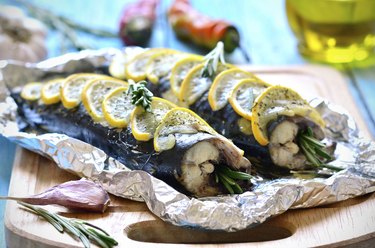 Mackerel baked in a foil.