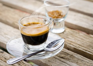 Espresso coffee  cup on wooden table