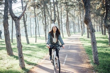 Bike driving on winter sunshine day