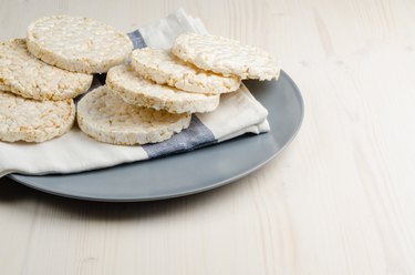 rice cake, puffed rice on table cloth