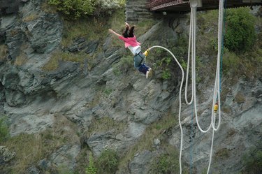 Girl bungee jumping