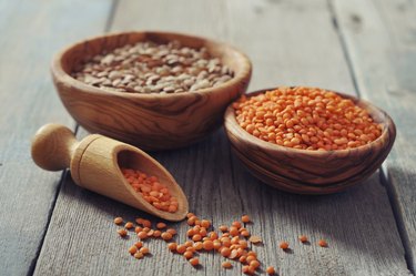 Lentils in wooden bowl