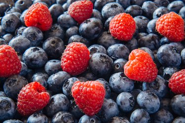 Healthy mixed fruit and ingredients from top view