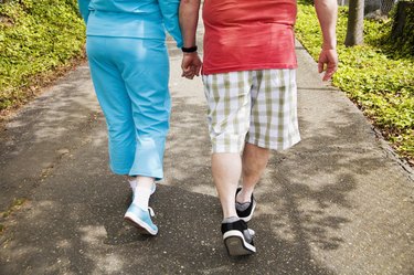 Couple walking together outside