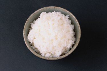 Bowl of white rice, overhead view