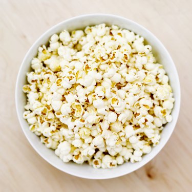 elevated view of a bowl of popcorn