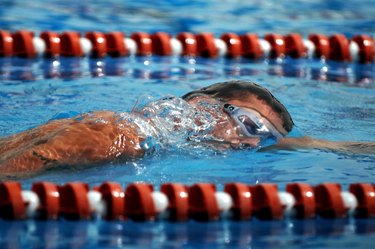 "An Airman swims in the 1,600-meter relay during the 379th Air Expeditionary Wing Sports Day on Sunday, April 23, 2006."