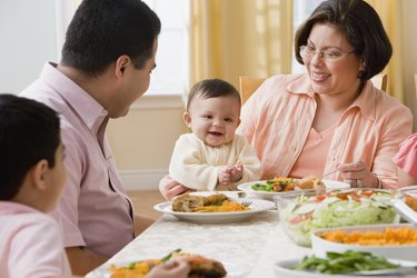 Hispanic family at dinner table