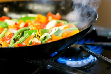 Vegetables cooking in skillet