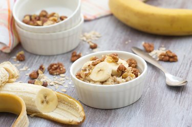 Oatmeal with banana, honey and walnuts for breakfast