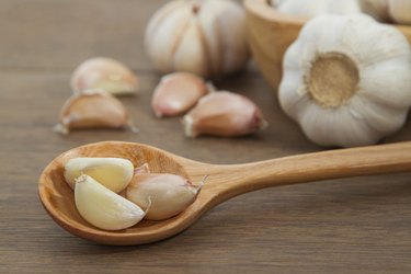 Garlic in wooden spoon