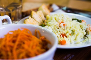 Salad of carrot and rice dish on the table