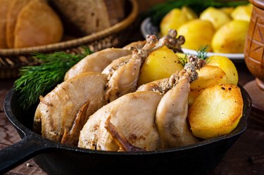 Roasted whole chicken and potatoes