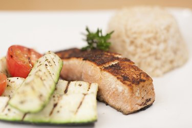 Blackened Salmon with Brown Rice and Grilled Vegetables