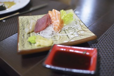 Sashimi tuna and salmon