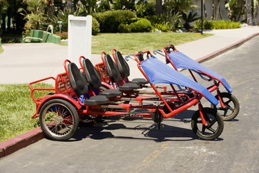 Side profile of a two seater recumbent bikes, San Diego, California, USA