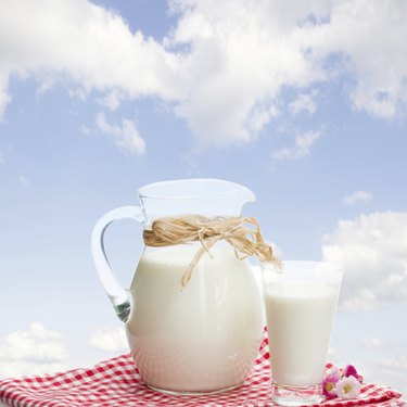 jar of milk and glass outdoor