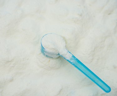 powdered milk in a blue spoon