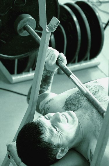 High angle view of a young man exercising in a gym