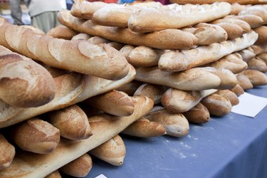 Close-up of loafs on bread in store