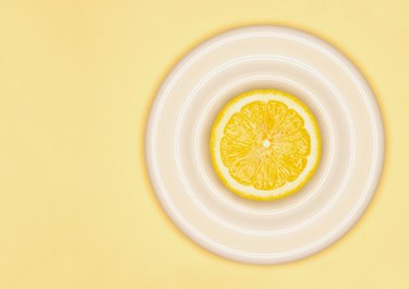 Sliced lemon on plate