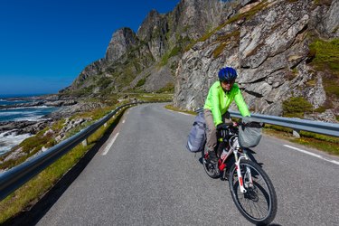 Biking in Norway against picturesque landscape