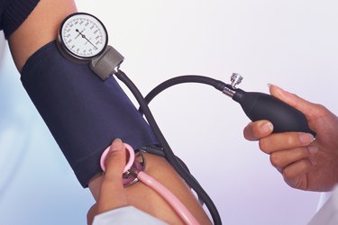 Close-up of blood pressure cuff on arm