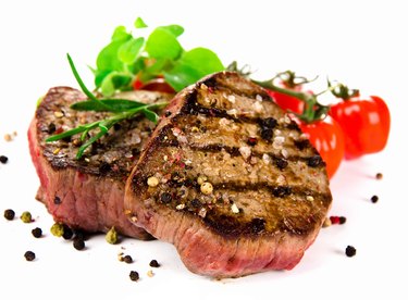 Grilled bbq steak on white background
