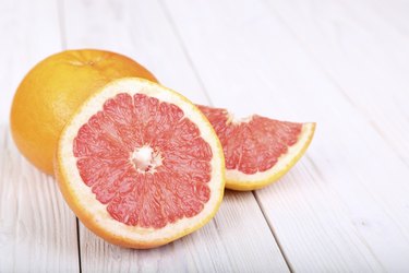 grapefruit on a  wooden background. selective focus