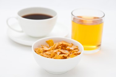 Cornflakes with coffee and apple juice